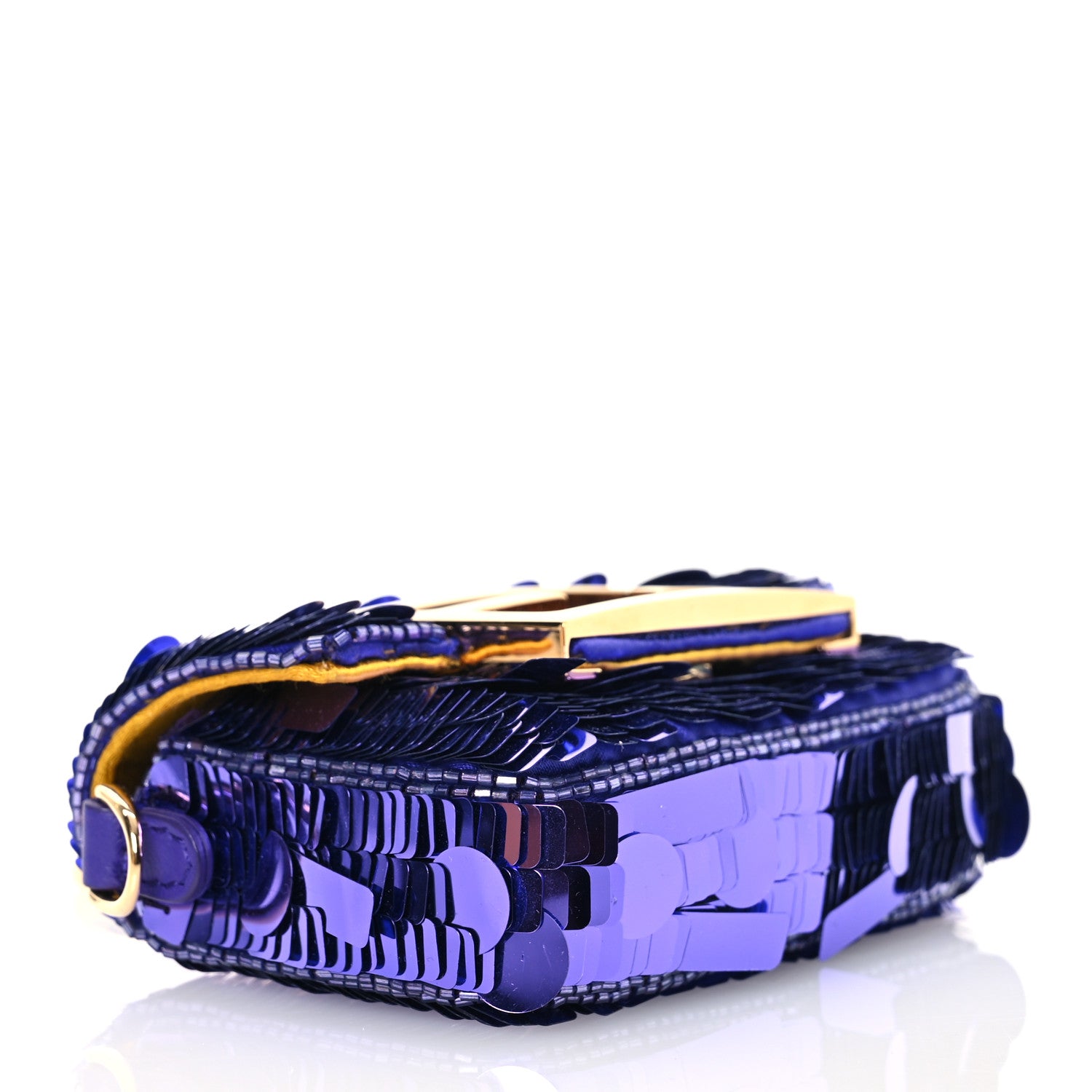 Fendi Sequin Paillettes Shiny Nappa Sex and the City Nano Maxi Buckle Baguette Charm Viola Purple 3 of 11