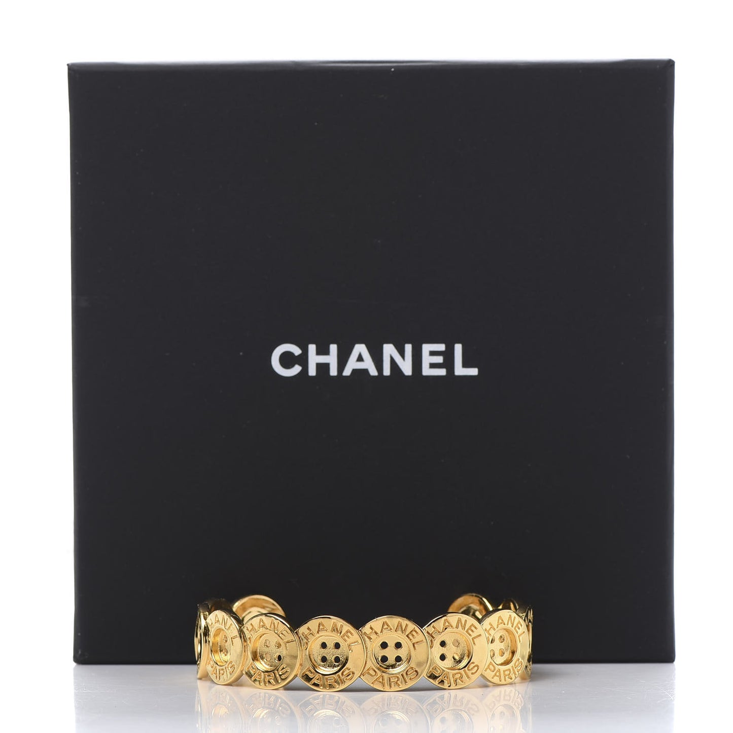 Metal Paris Button Logo Cuff Bracelet Gold