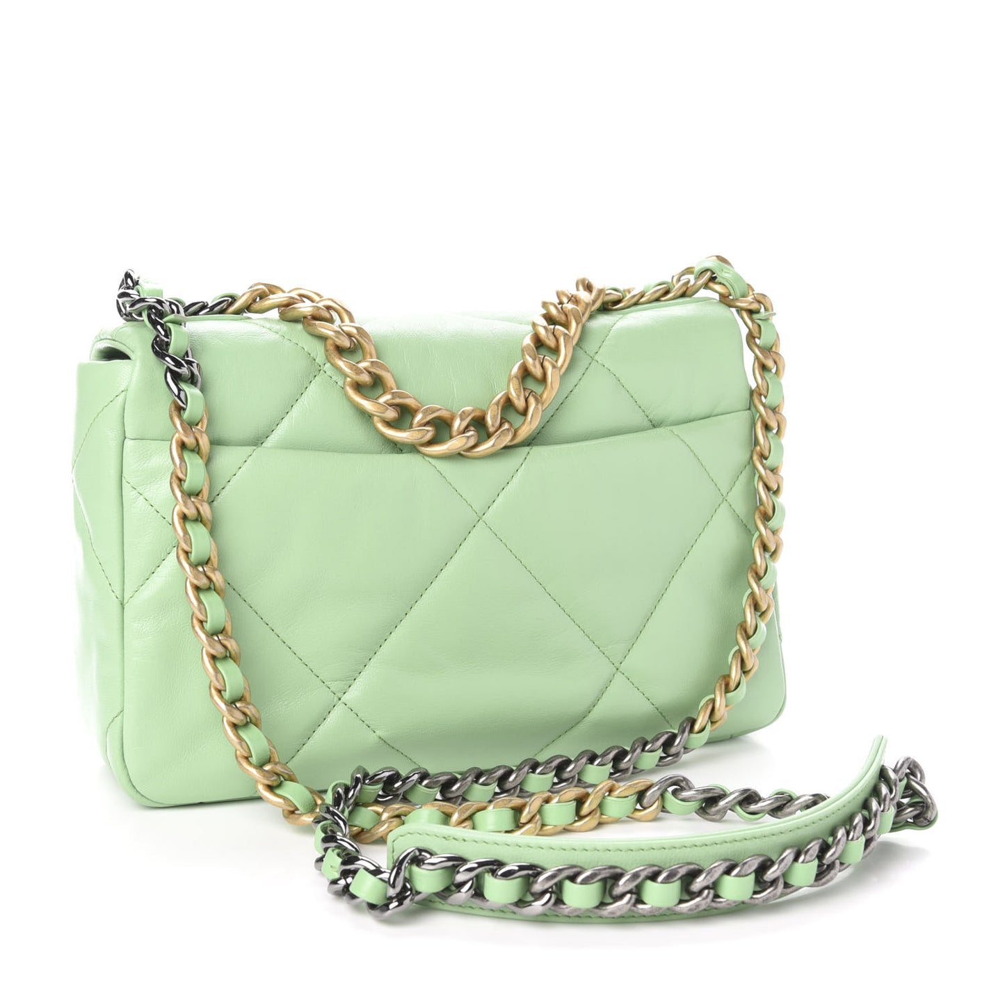 Goatskin Quilted Medium 19 Flap Light Green