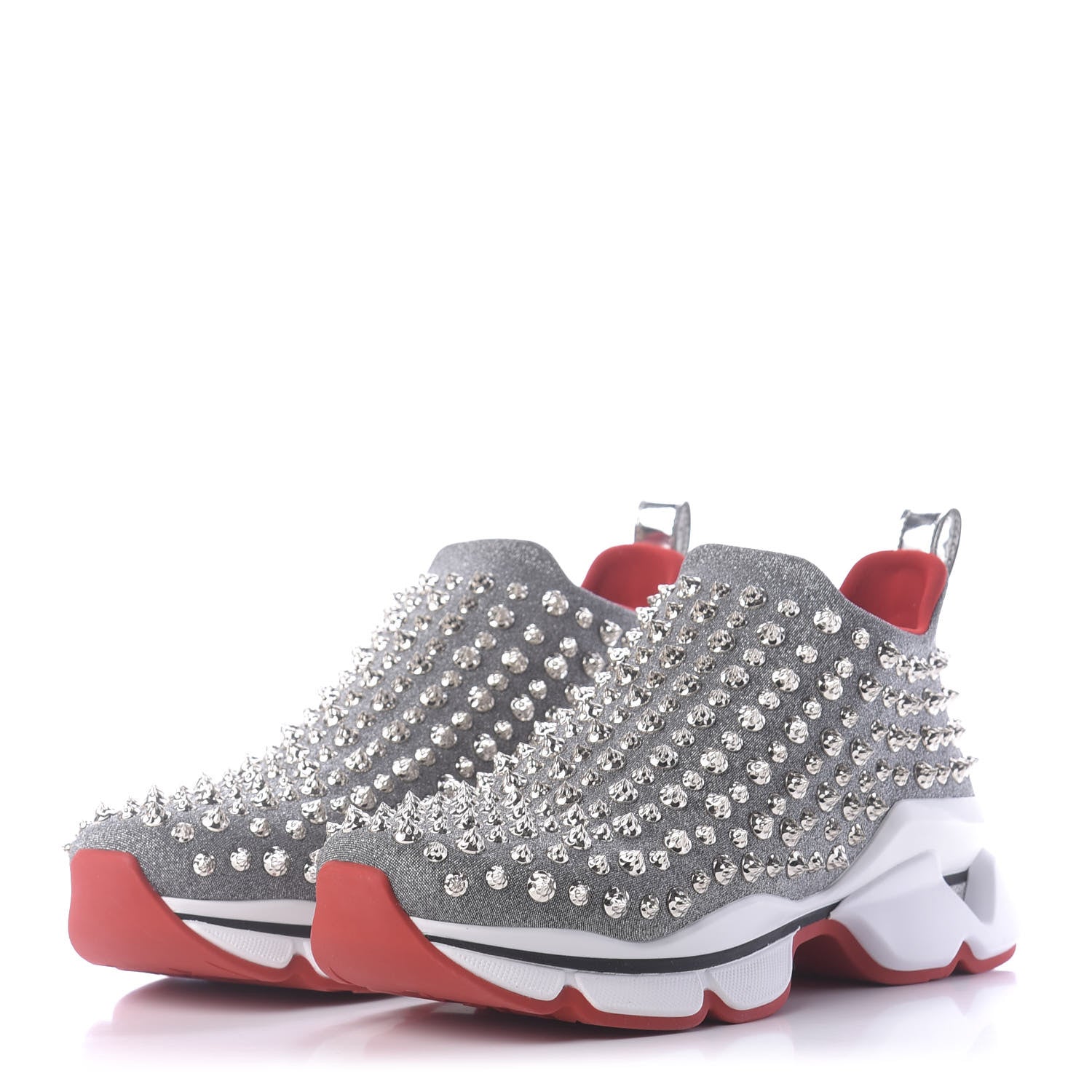 Christian Louboutin Neo Lame Spike Sock Donna Flat Sneakers 40 Silver 3 of 10