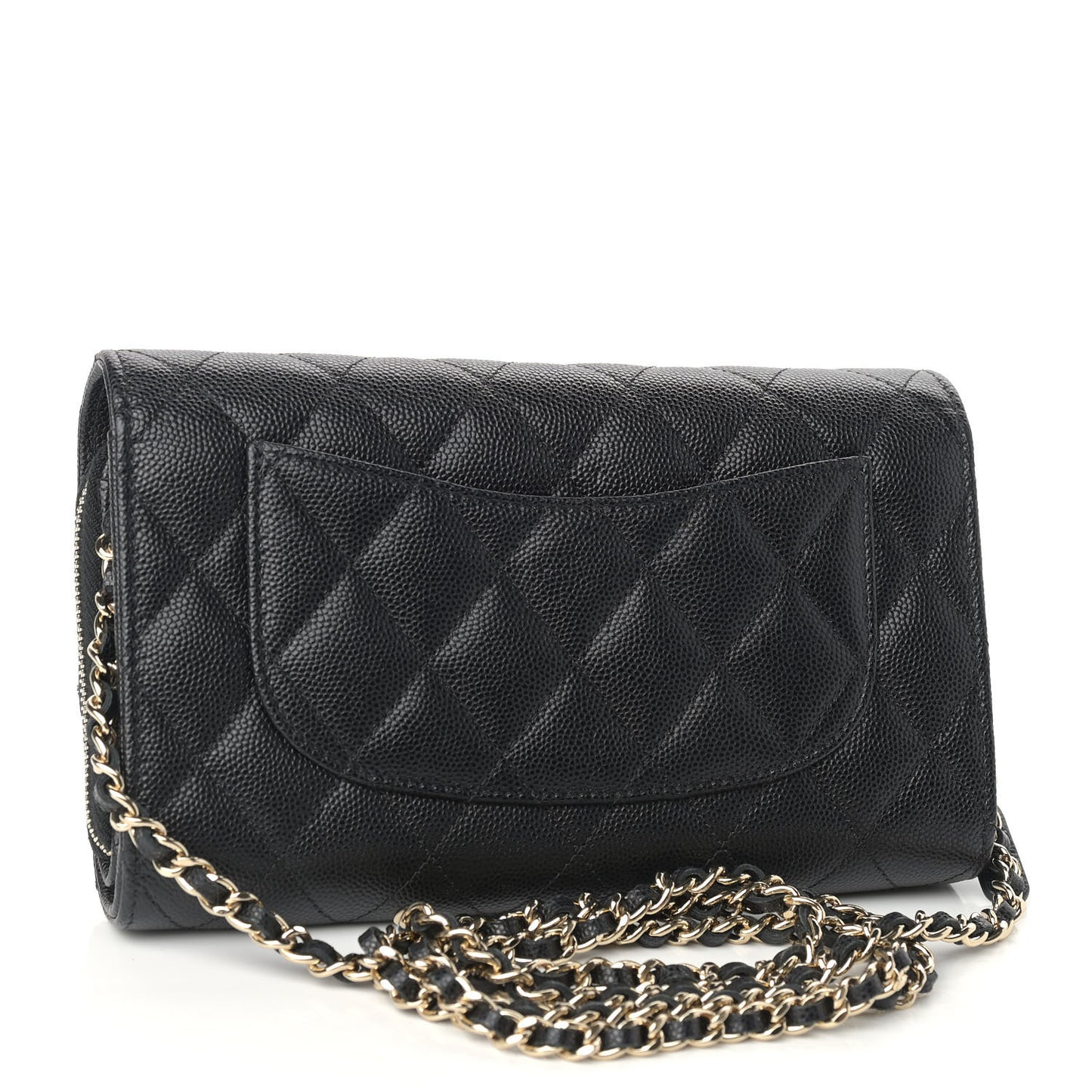 Caviar Quilted Phone Holder Wallet on Removable Chain Black