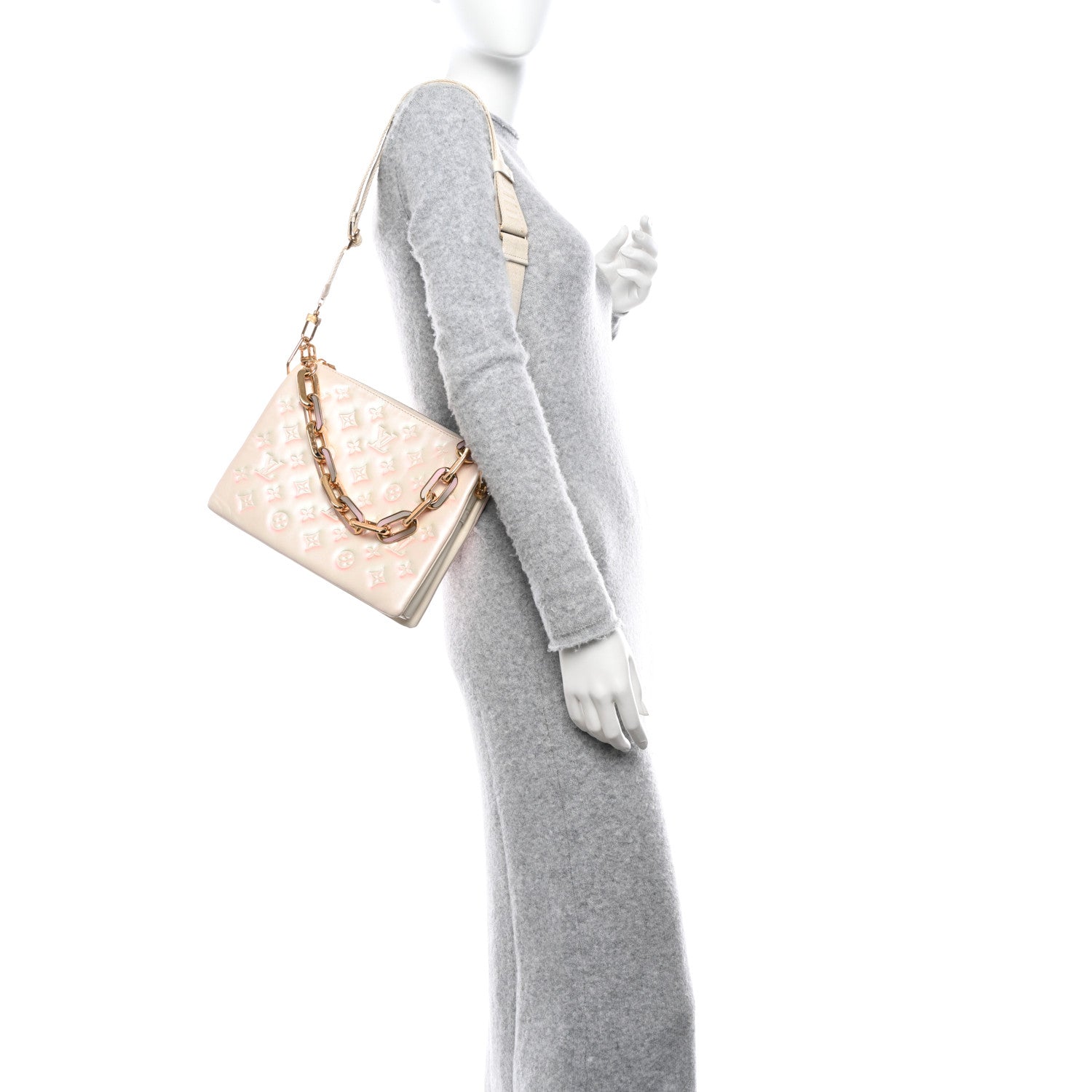 Louis Vuitton Pearlescent Lambskin Embossed Monogram Coussin PM Beige Rose 2 of 13