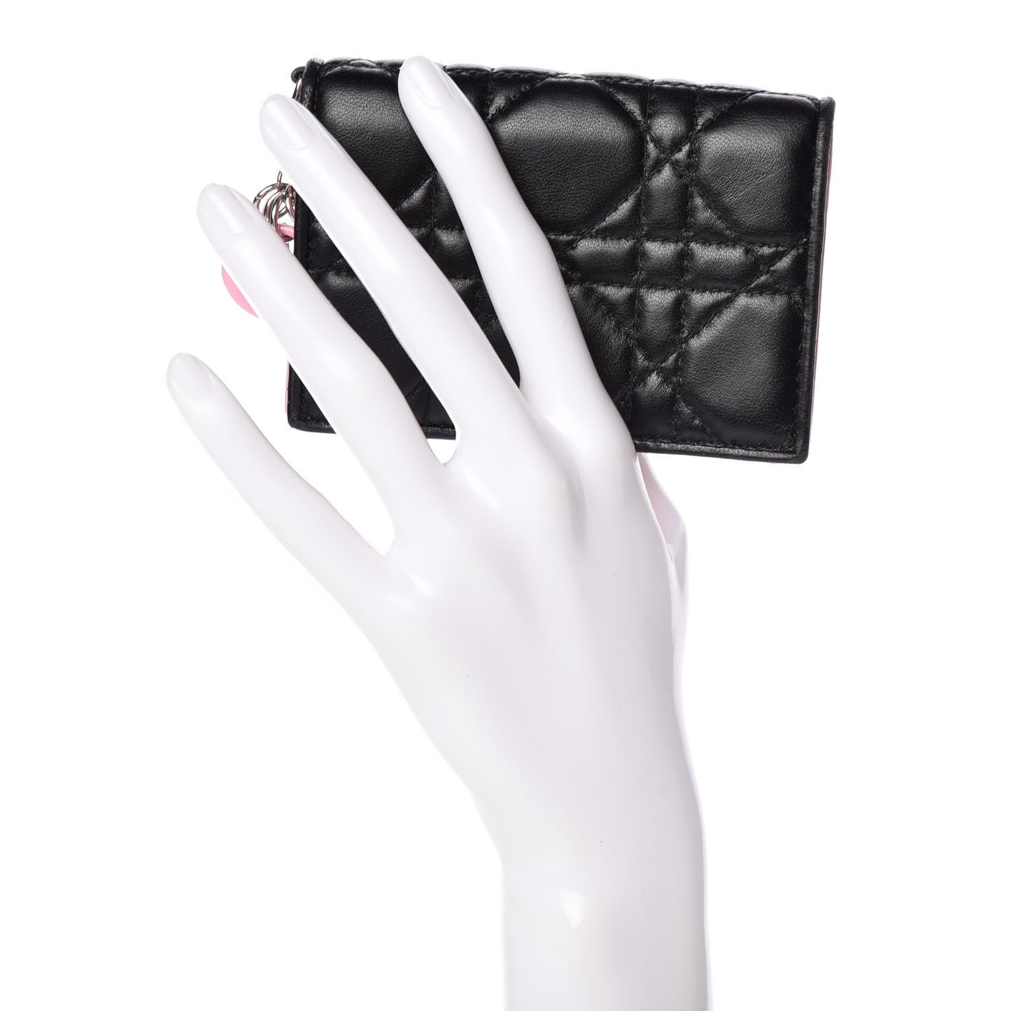 Lambskin Cannage Bi-Color Small Lady Dior Flap Card Holder Black Pink