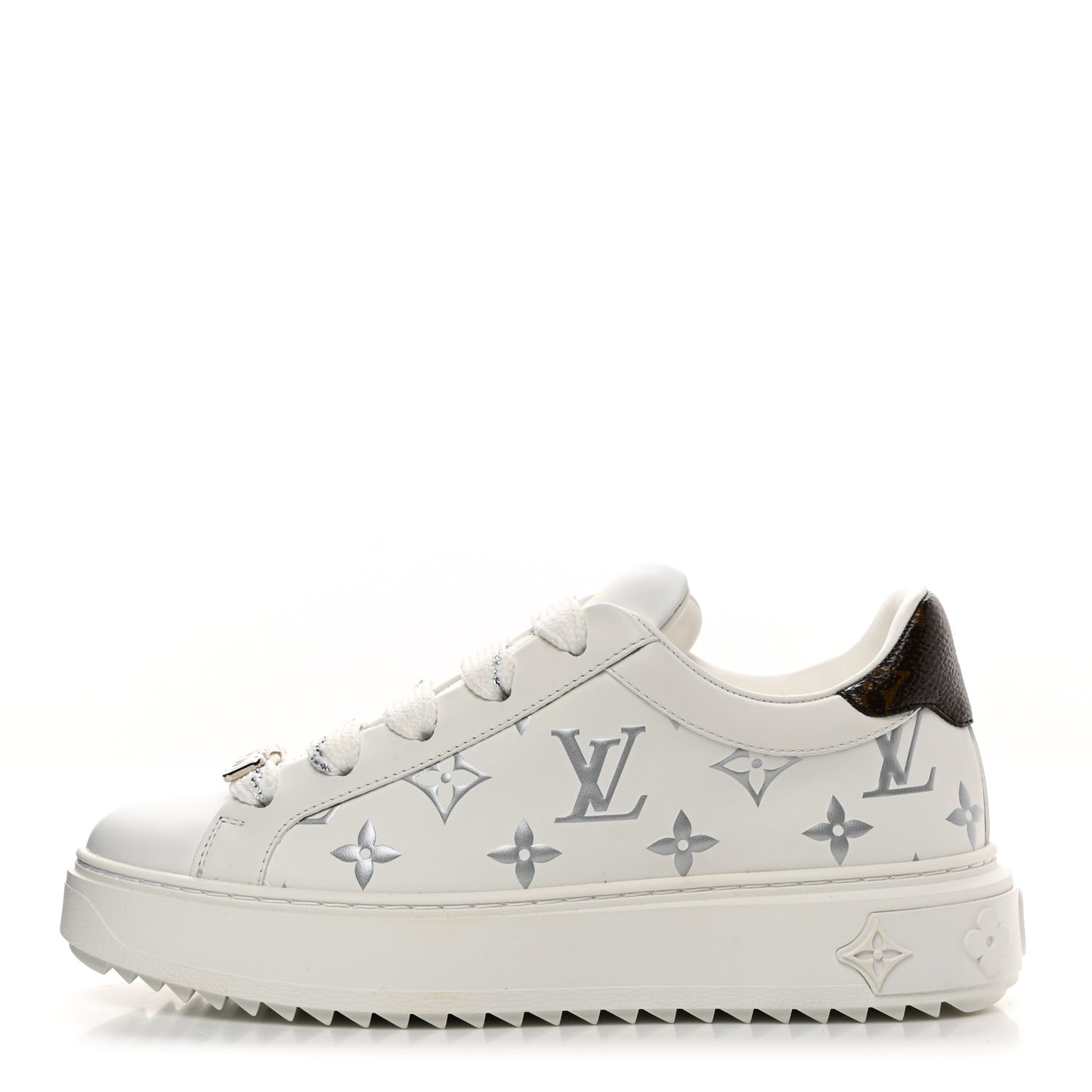 Calfskin Monogram Debossed Time Out Sneakers 36 White Silver
