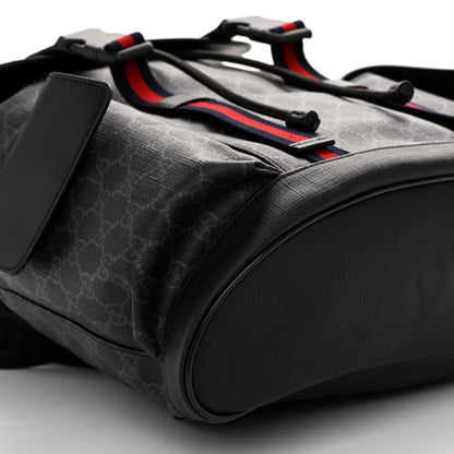 Gucci Soft GG Supreme Monogram Calfskin Web Double Buckle Backpack Black 9 of 10