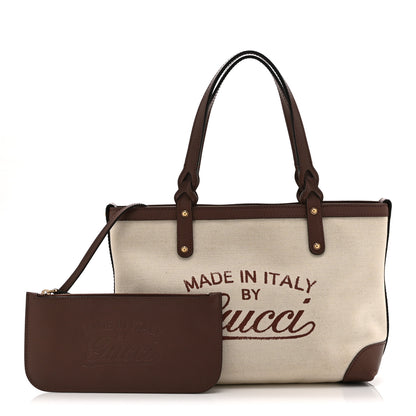 Gucci Canvas Calfskin Small Craft Tote Brown 3 of 17