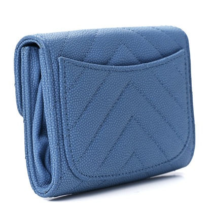 Chanel Caviar Flat Chevron Quilted Flap Card Holder Wallet Blue 3 of 12