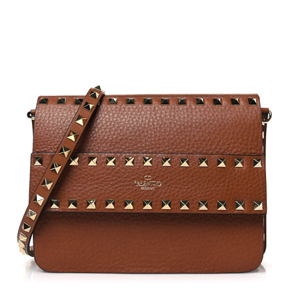 Valentino Garavani Pebbled Calfskin Rockstud Side Slip Crossbody Tan 1 of 8