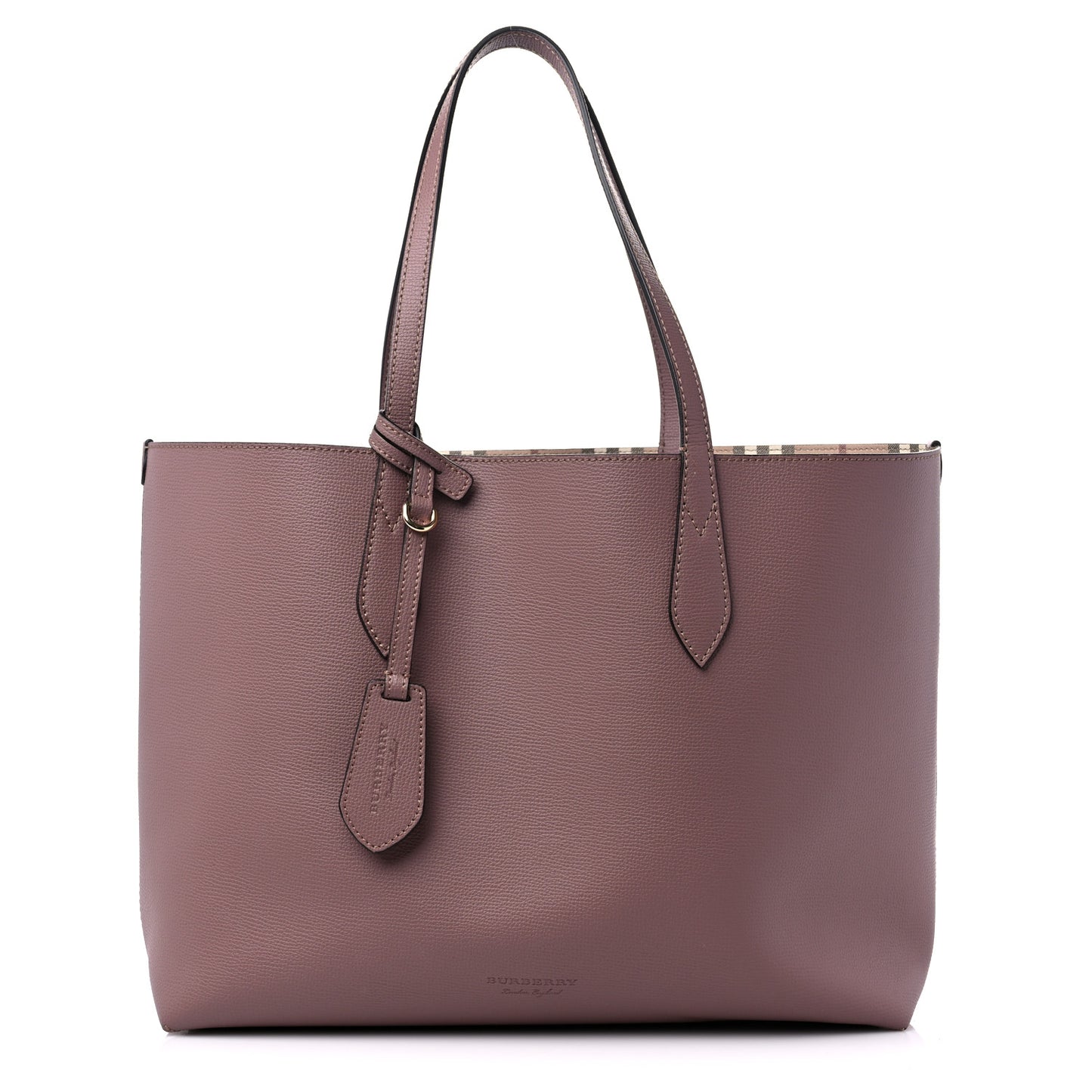 Grainy Calfskin Haymarket Check Medium Reversible Tote Dusty Pink