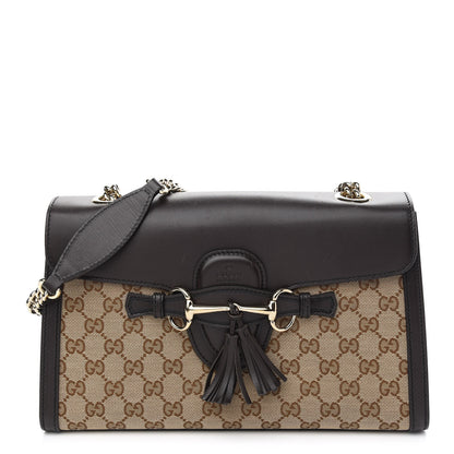 Gucci Monogram Margaux Calfskin Medium Emily Chain Shoulder Bag Beige Ebony Cocoa 1 of 9