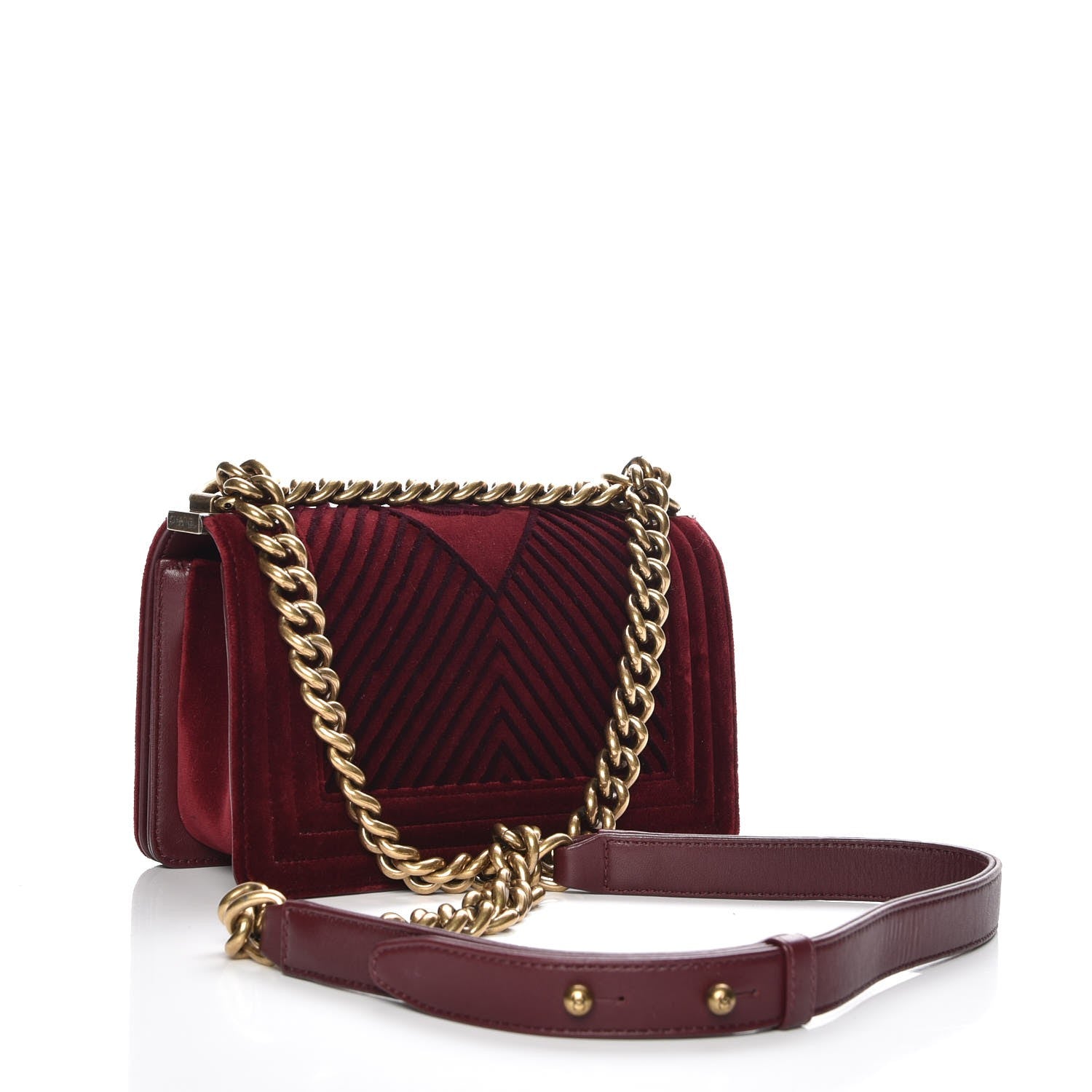 Chanel Velvet Chevron Quilted Small Boy Flap Burgundy 3 of 8