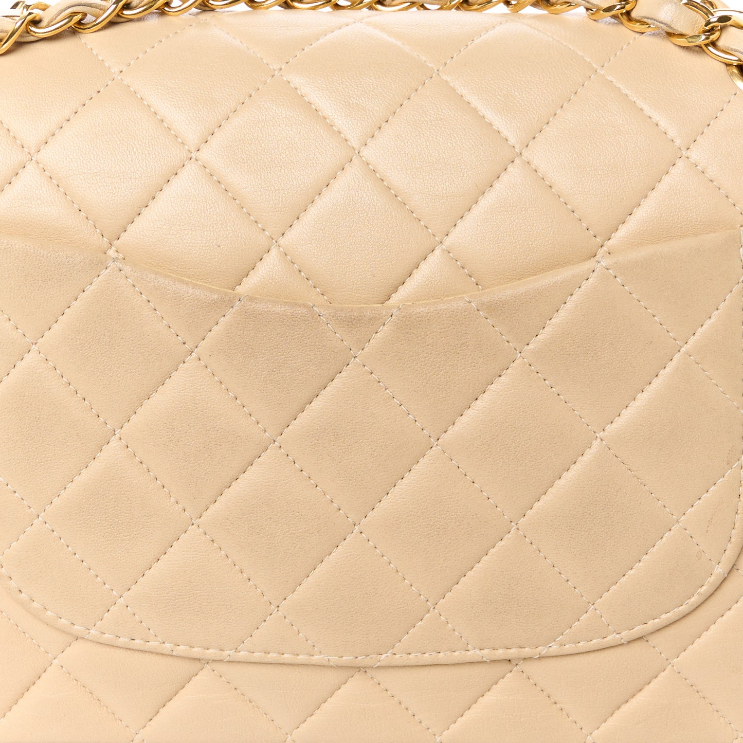 Lambskin Quilted Medium Double Flap Beige