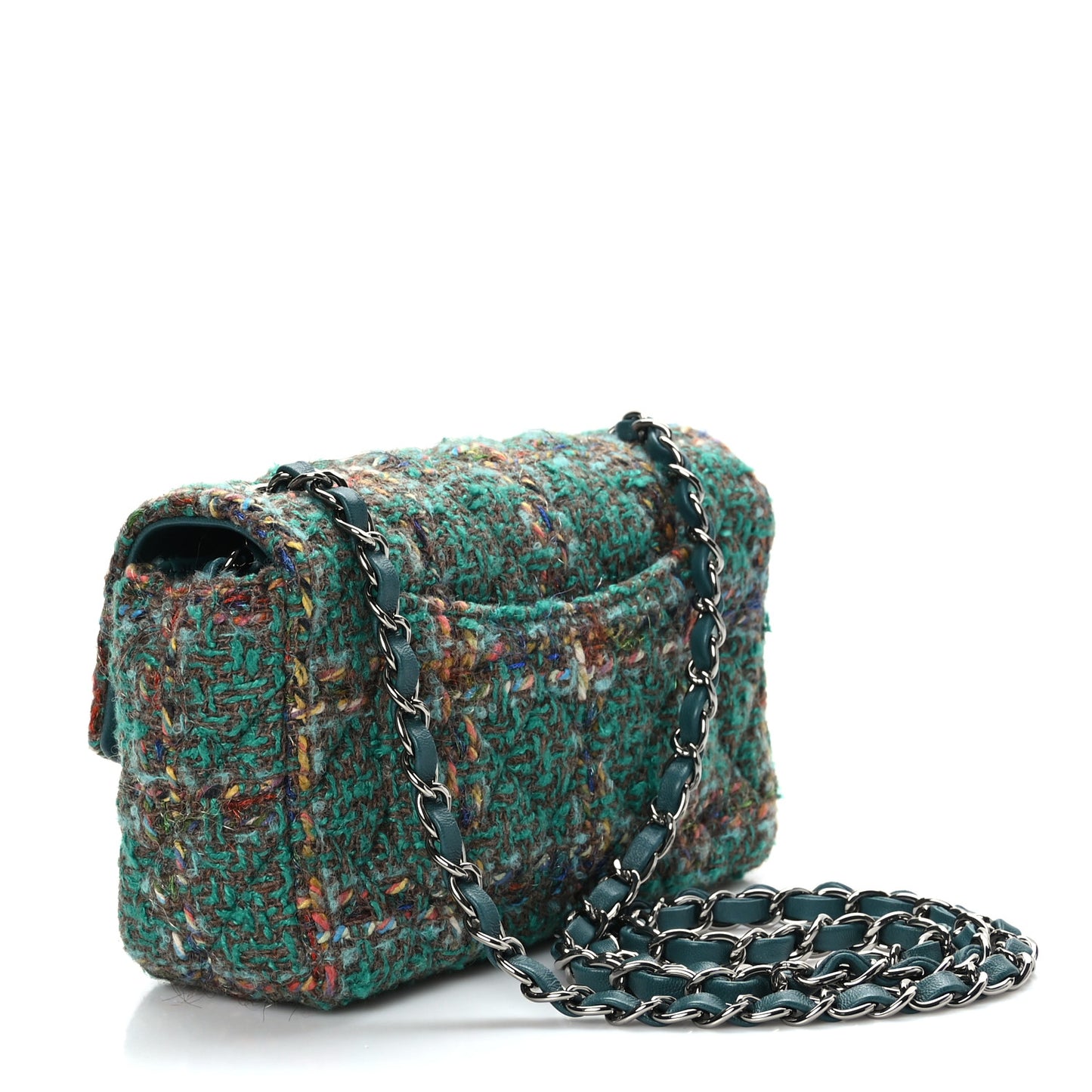 Tweed Quilted Mini Rectangular Flap Green