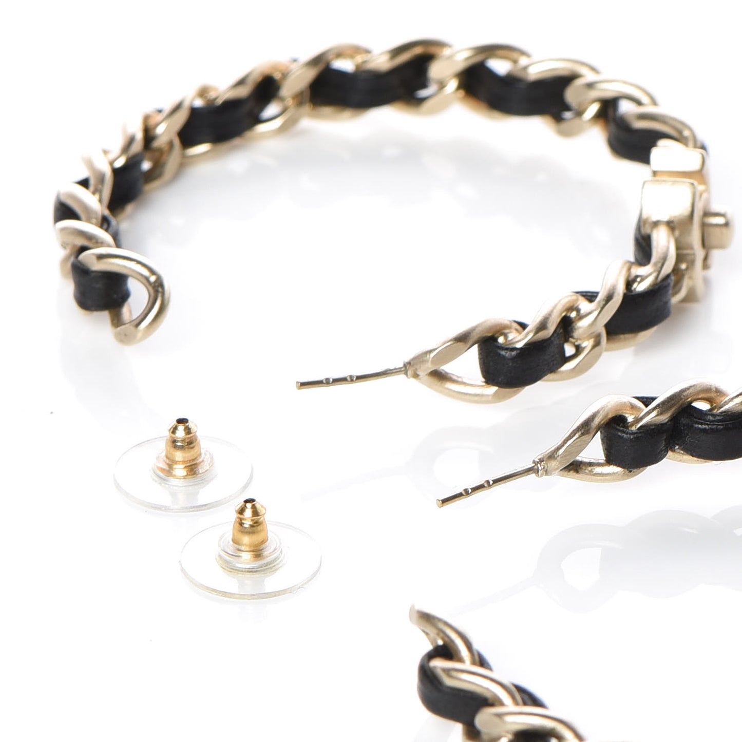 Lambskin Pearl More Is More CC Chain Hoop Earrings Gold Black