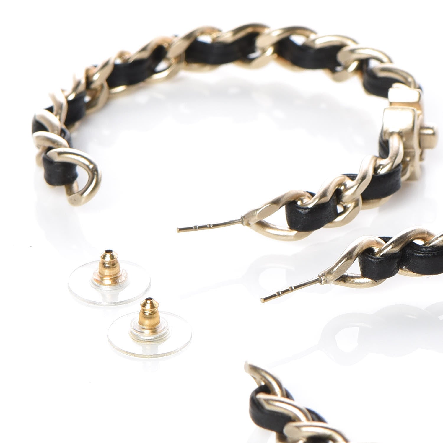 Chanel Lambskin Pearl More Is More CC Chain Hoop Earrings Gold Black 3 of 3