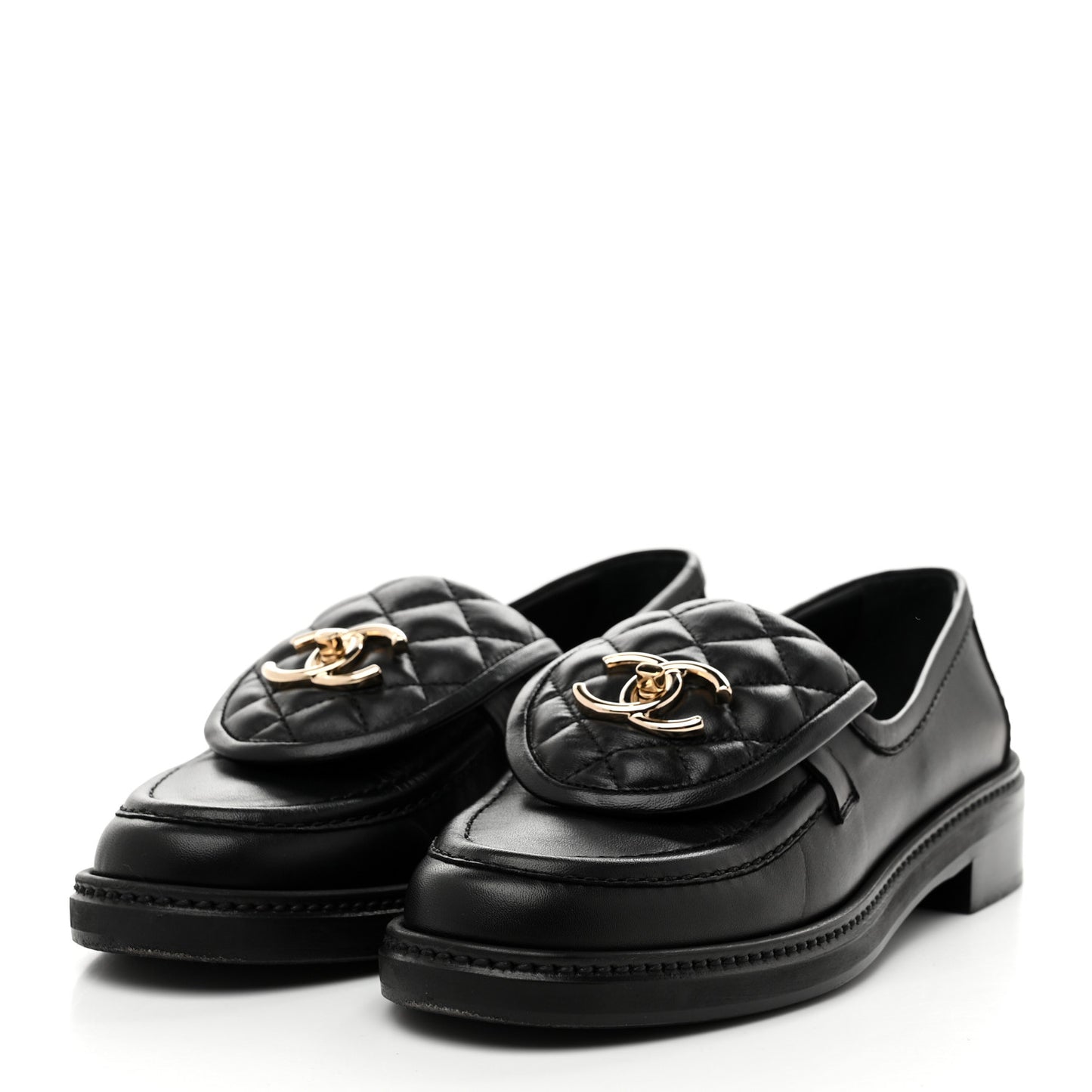 Lambskin Quilted CC Turnlock Loafers 36 Black