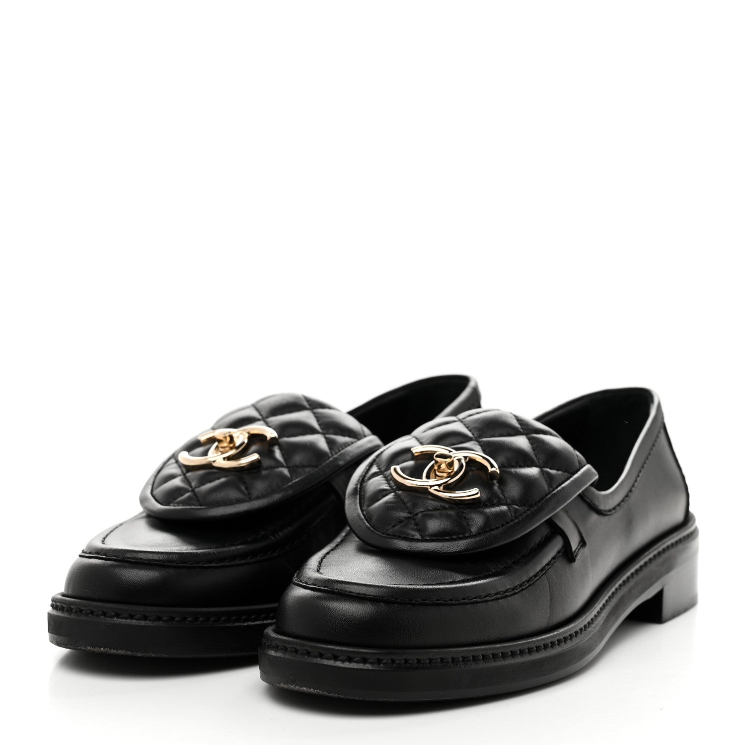 Chanel Lambskin Quilted CC Turnlock Loafers 36 Black 4 of 10