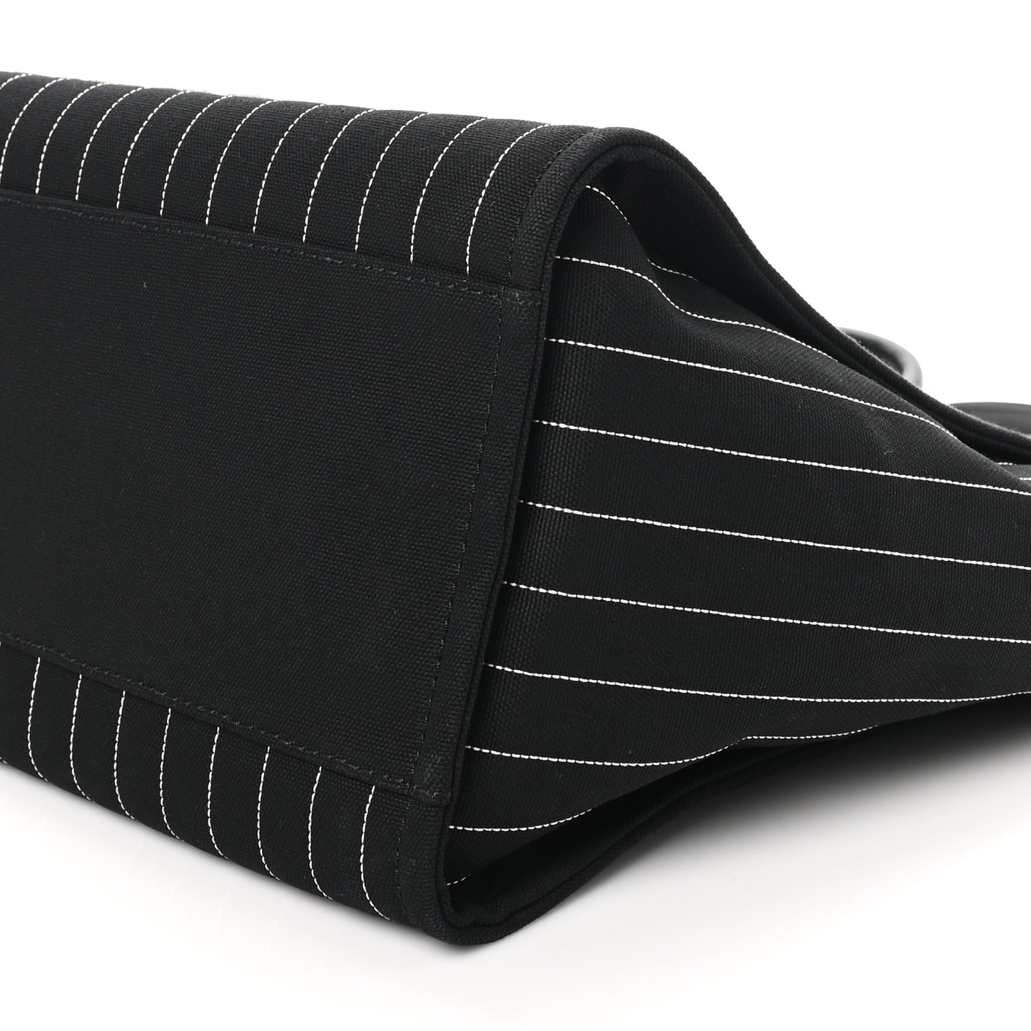 Canvas Calfskin Striped Medium Deauville Tote Black White