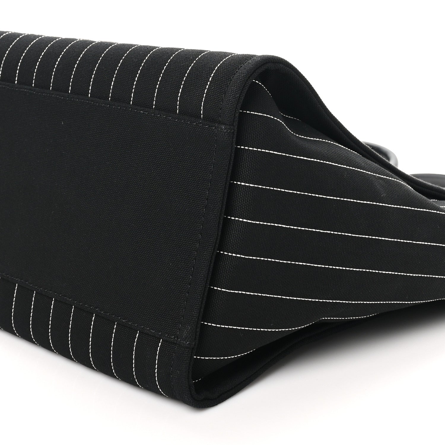 Chanel Canvas Calfskin Striped Medium Deauville Tote Black White 11 of 11