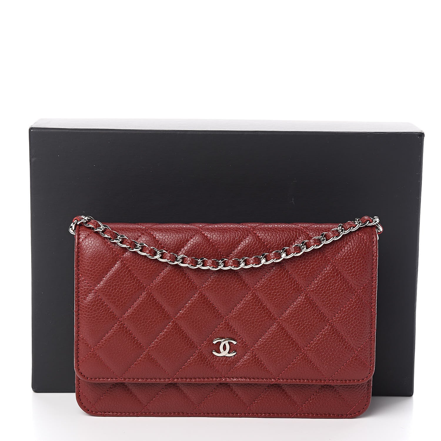 Chanel Caviar Quilted Wallet On Chain WOC Dark Red 12 of 12
