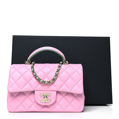 Chanel Lambskin Quilted Mini Top Handle Rectangular Flap Lilac Light Green 11 of 11