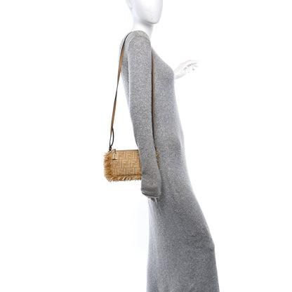 Fendi Jacquard Raffia Vitello FF Baguette Chain Pouch Beige 2 of 9