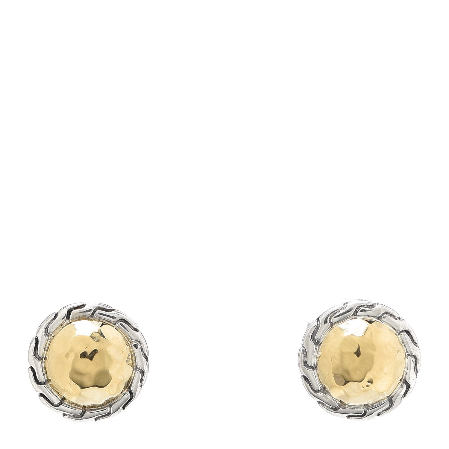John Hardy Sterling Silver 18K Yellow Gold Classic Chain Round Hammered Stud Earrings 1 of 4