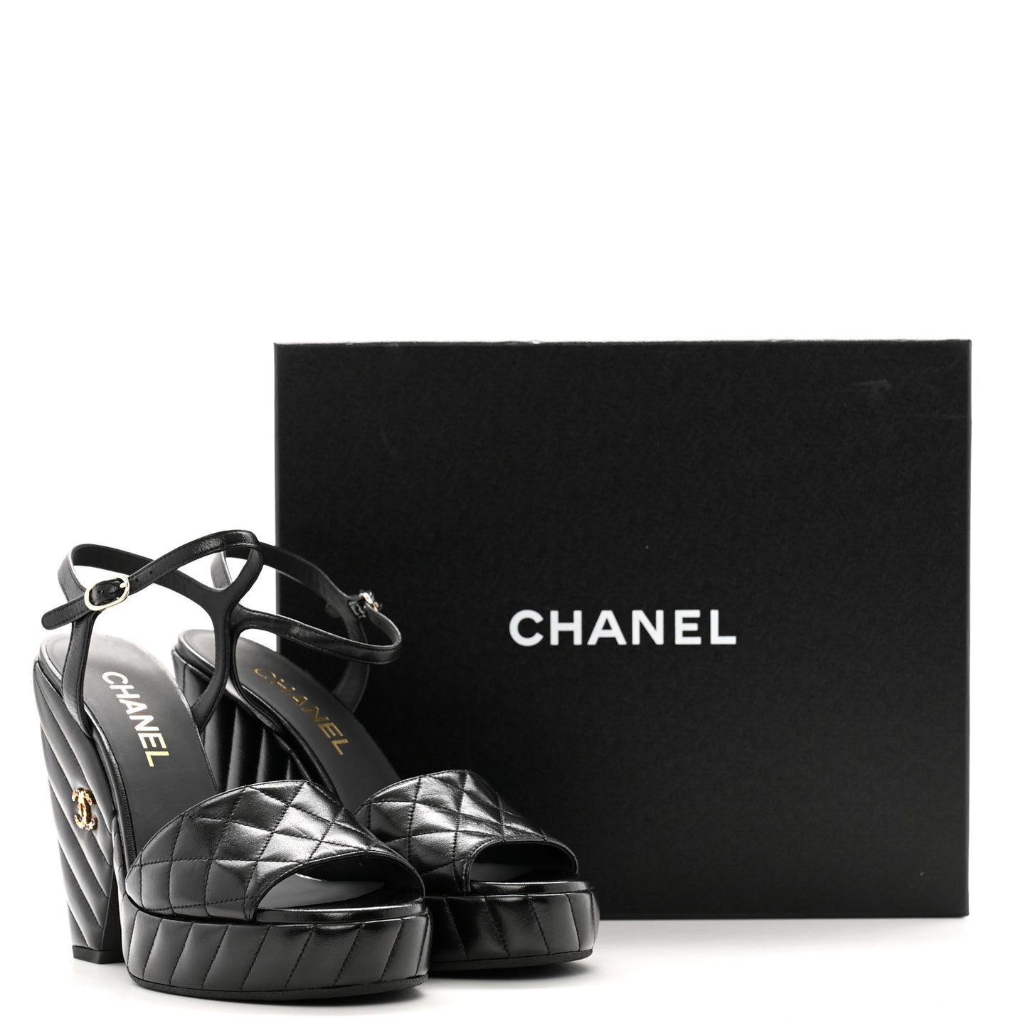 Shiny Lambskin Quilted Platform Sandals 39 Black