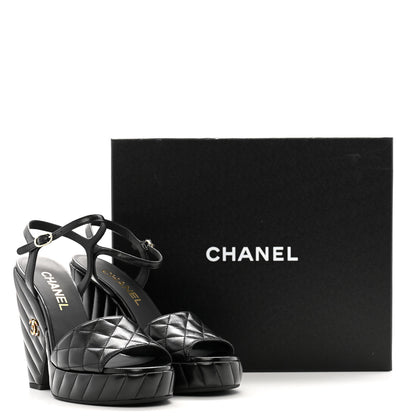 Chanel Shiny Lambskin Quilted Platform Sandals 39 Black 12 of 12