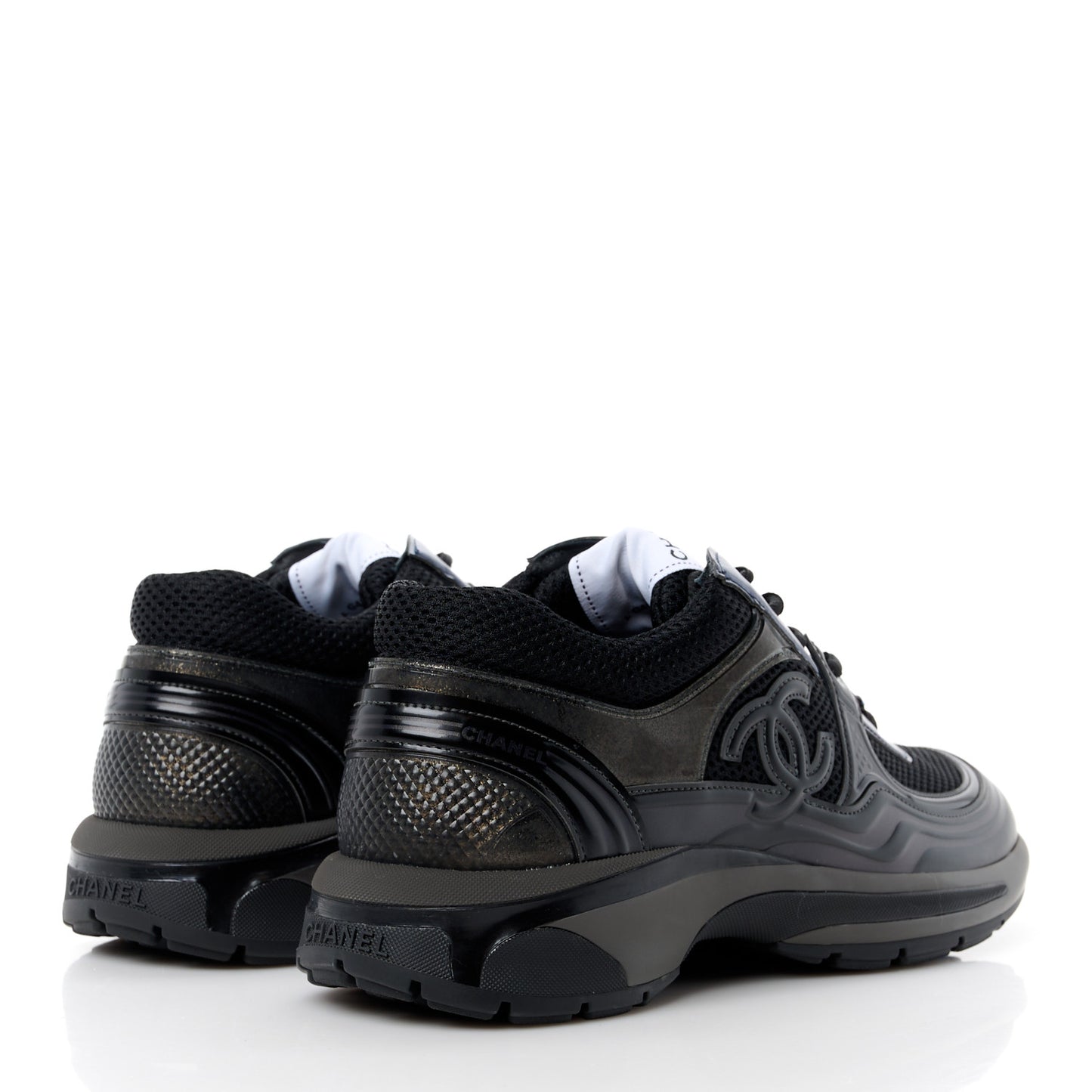 Fabric Laminated Calfskin Stretch CC Womens Sneakers 39.5 Black