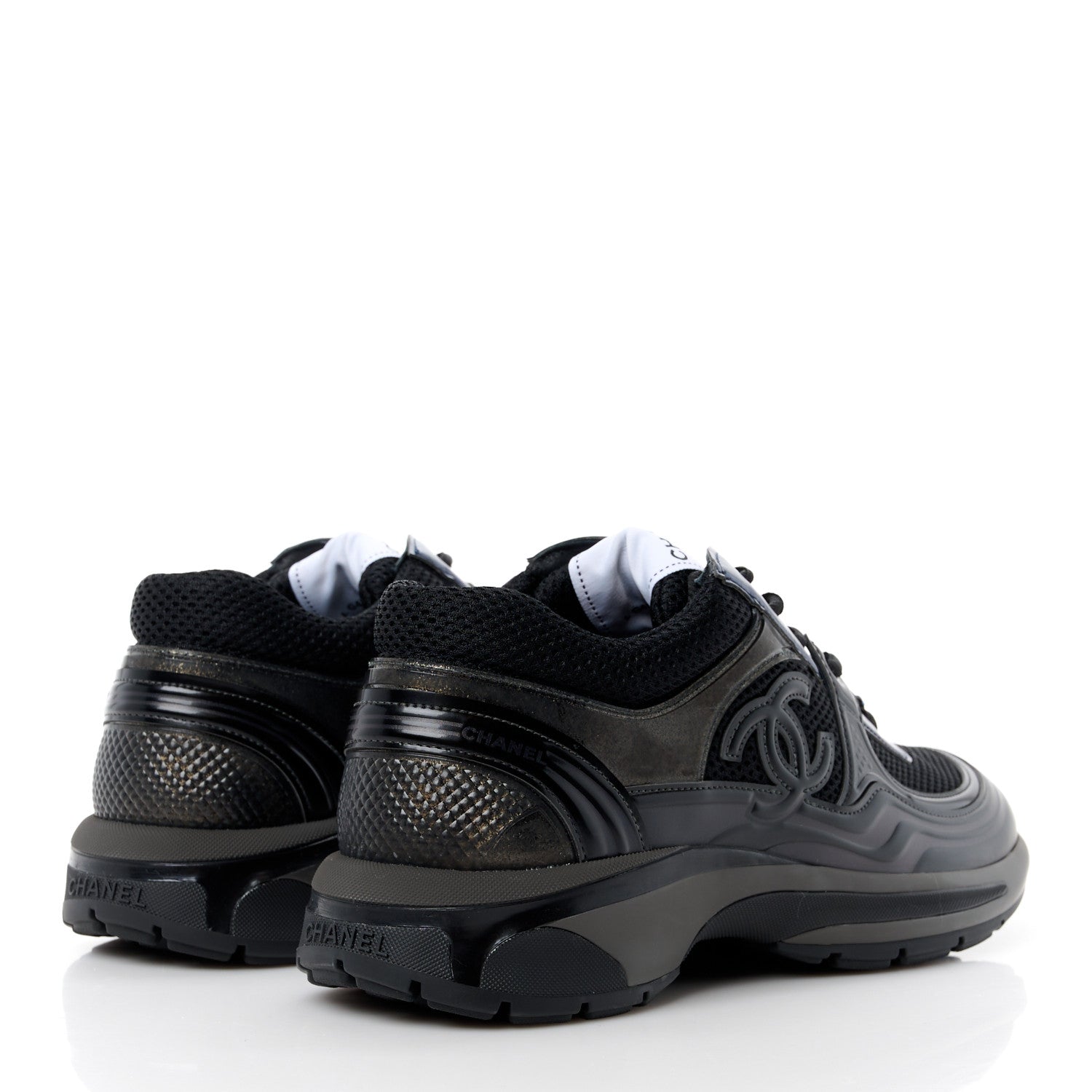 Chanel Fabric Laminated Calfskin Stretch CC Womens Sneakers 39.5 Black 4 of 9