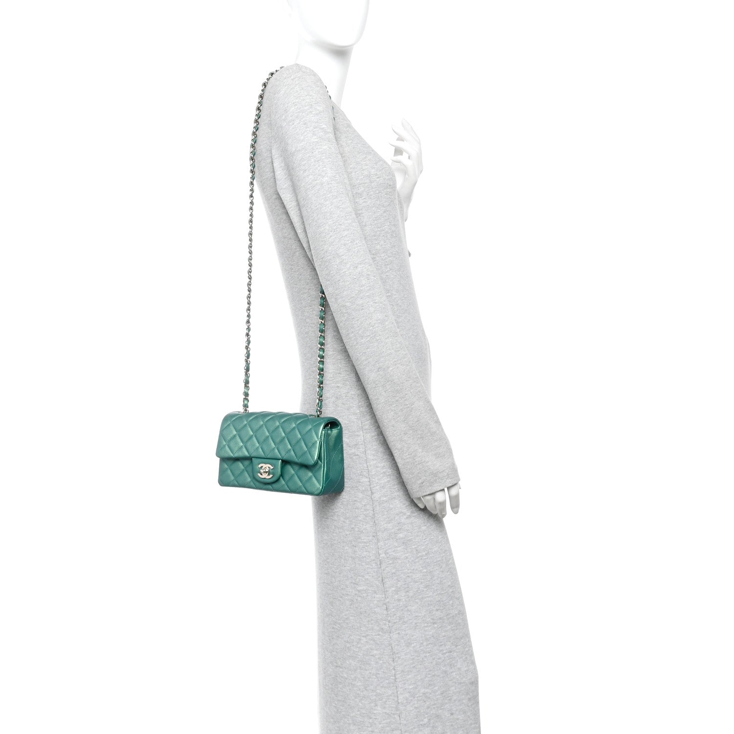 Chanel Iridescent Lambskin Quilted Mini Rectangular Flap Green 2 of 11