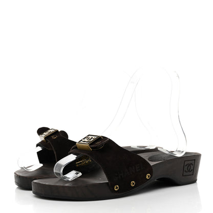 Chanel Suede CC Buckle Clogs 36 Dark Brown 3 of 7