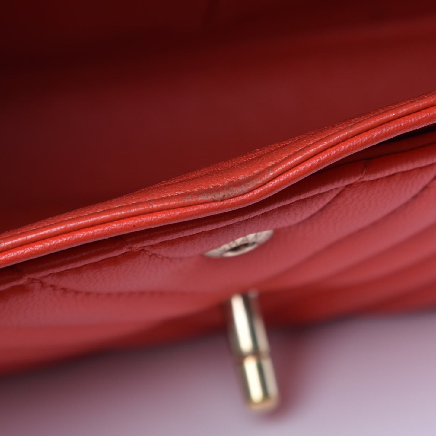 Lambskin Chevron Quilted Medium Double Flap Dark Red