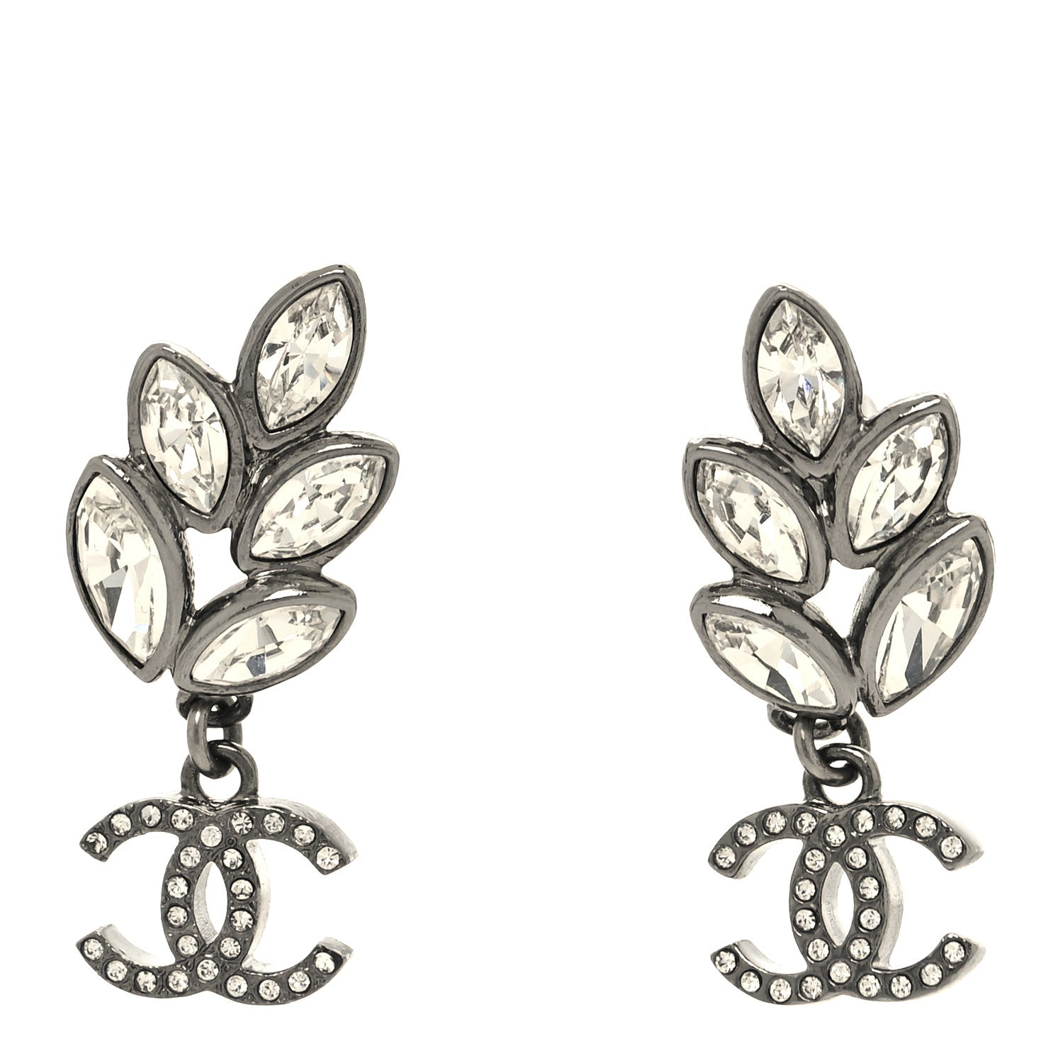 Chanel Crystal Sparkling Wheat CC Drop Earrings Silver 1 of 5