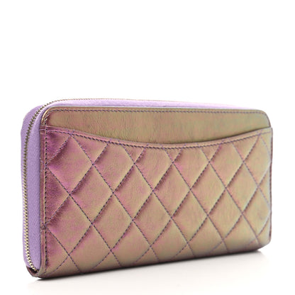 Chanel Iridescent Lambskin Quilted Large Gusset Zip Around Wallet Purple 3 of 9