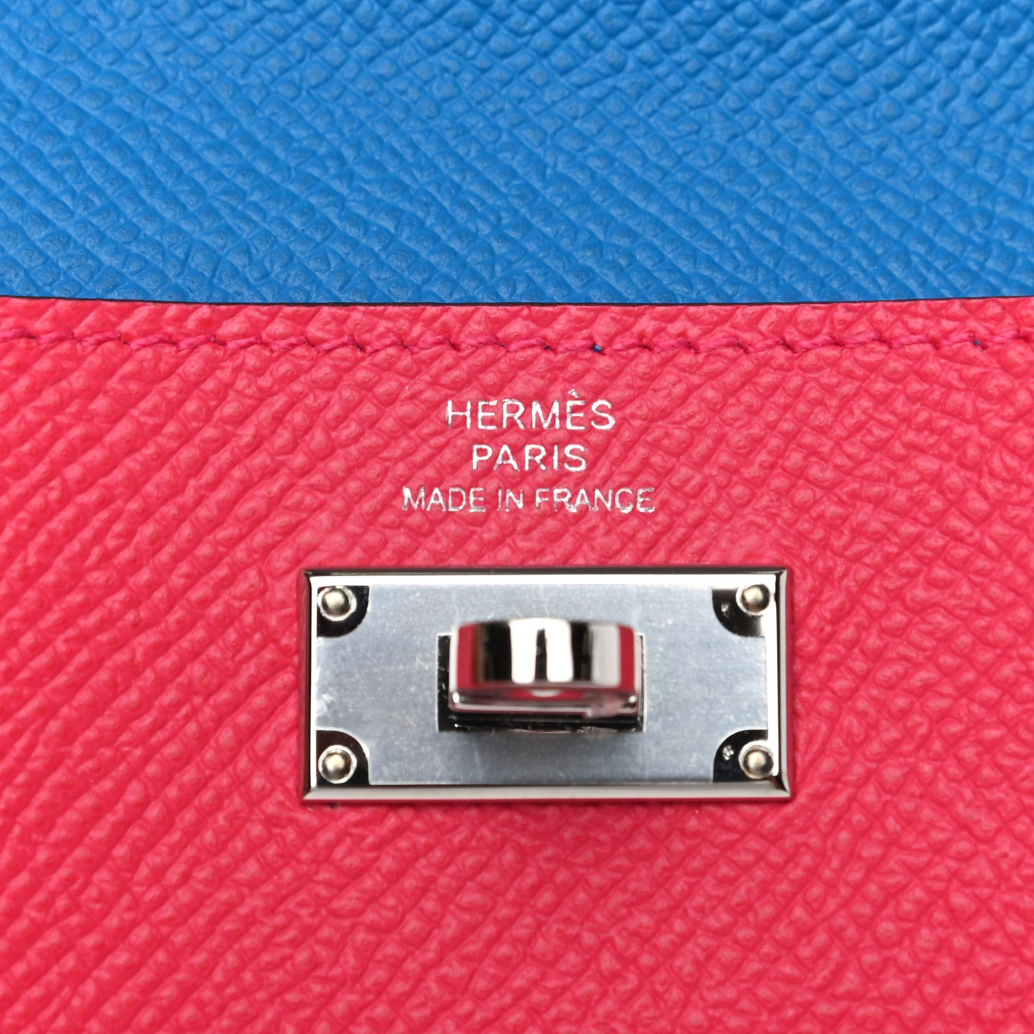 Hermes Epsom Tricolor Kelly Pocket Compact Wallet Rouge Coeur Rose Extreme Bleu Zanzibar 6 of 8