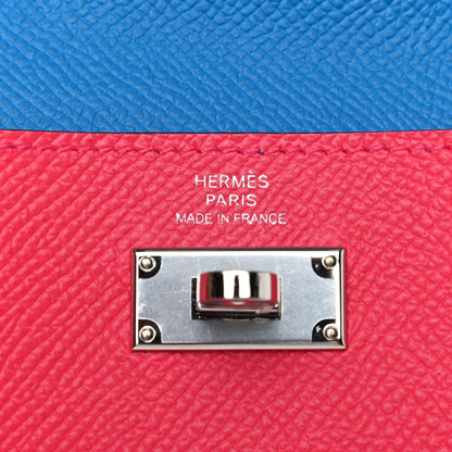 Hermes Epsom Tricolor Kelly Pocket Compact Wallet Rouge Coeur Rose Extreme Bleu Zanzibar 6 of 8