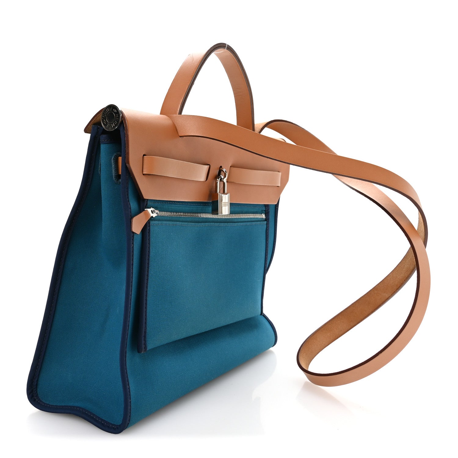 Hermes Toile Officier Vache Hunter Herbag Zip PM 31 Bleu Izmir Fauve 4 of 12