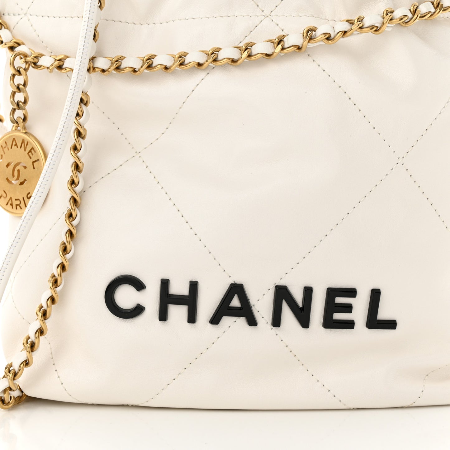 Shiny Calfskin Quilted Mini Chanel 22 White Black