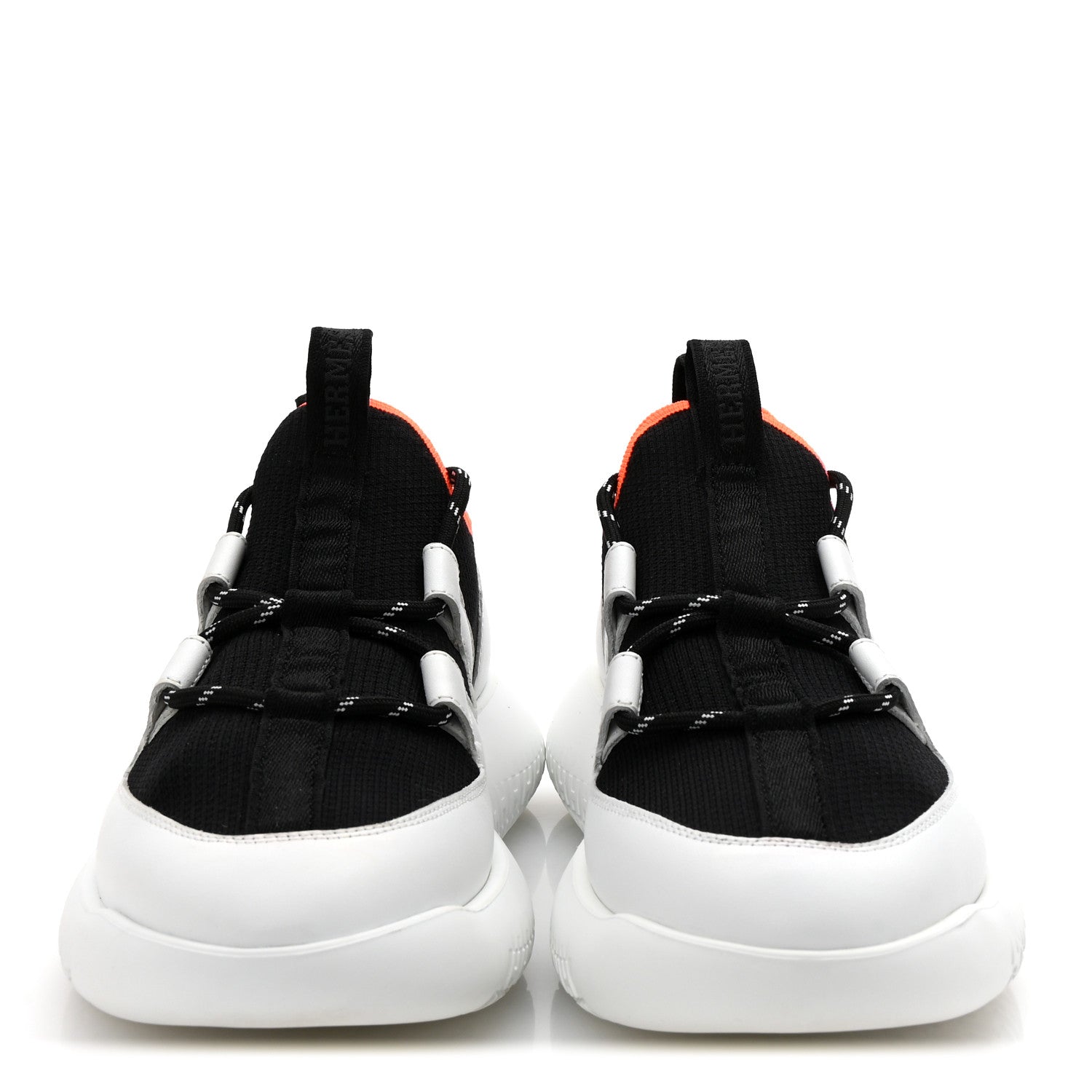 Hermes Technical Canvas Calfskin Womens Duel Sneakers 36.5 White Black 3 of 9