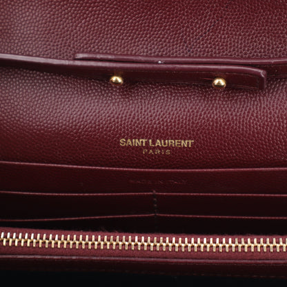 Saint Laurent Grain De Poudre Matelasse Chevron Monogram Chain Wallet Rouge Legion 6 of 9