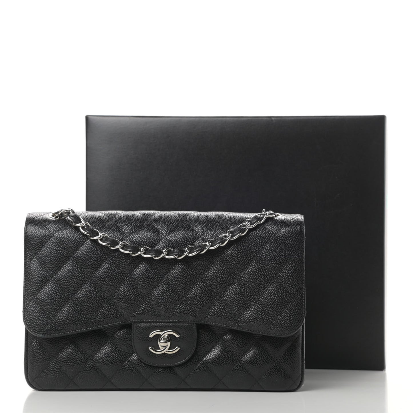 Caviar Quilted Jumbo Double Flap Black