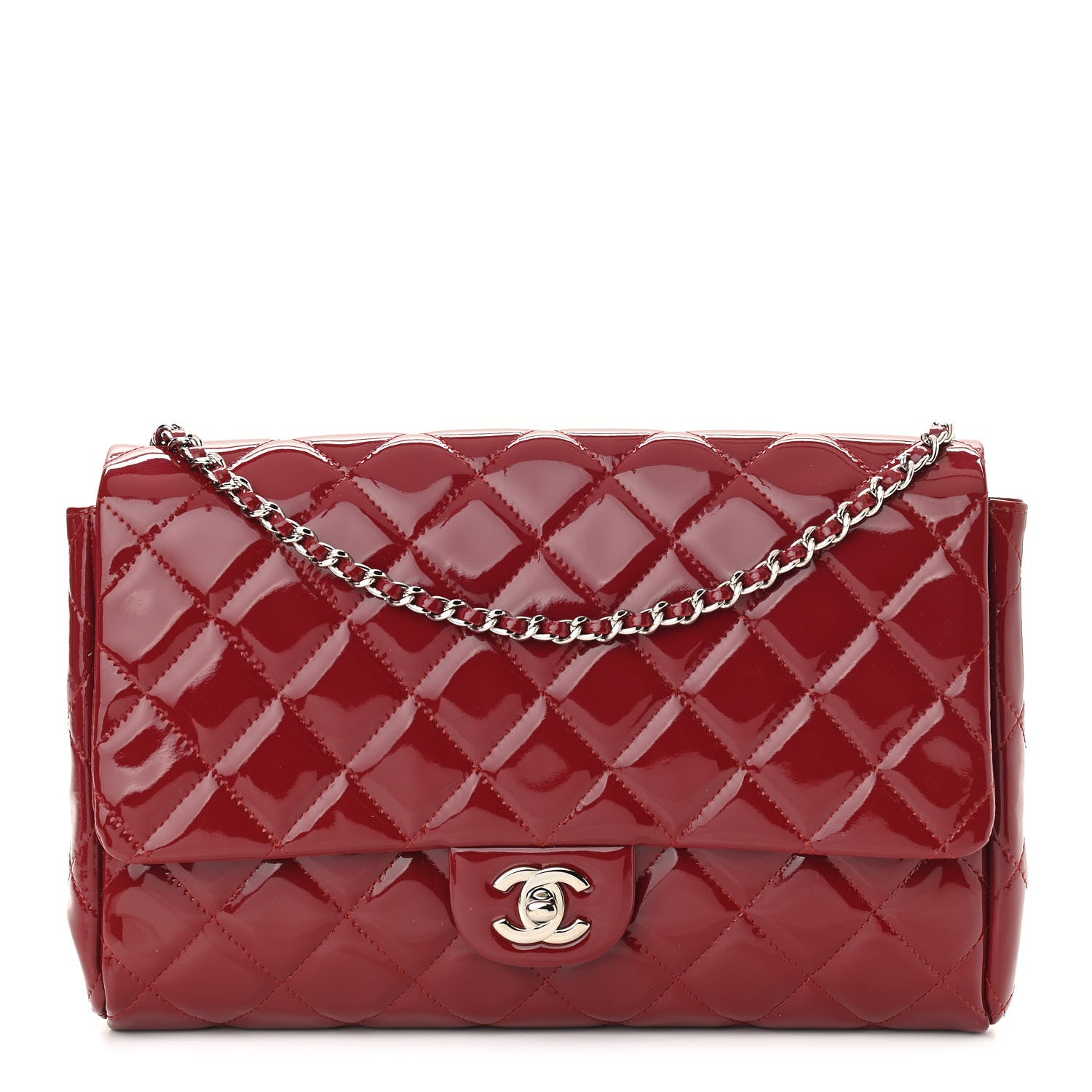 Chanel Patent Quilted Clutch With Chain Flap Red 1 of 11