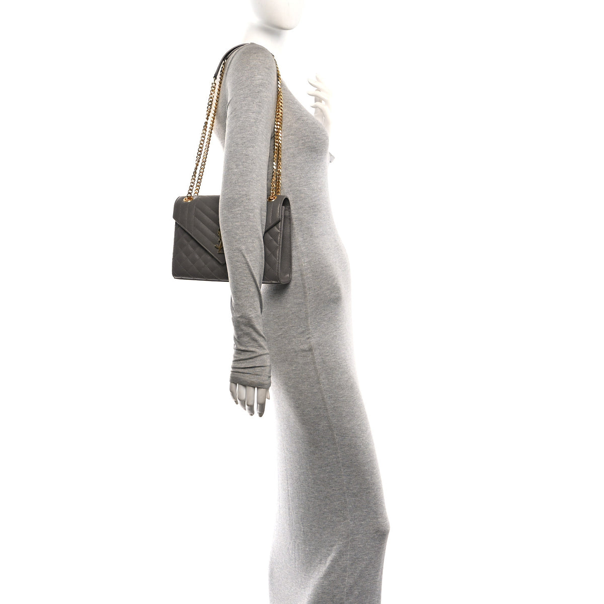 Saint Laurent Grain De Poudre Textured Mixed Matelasse Triquilt Medium Monogram Satchel Fog 2 of 9