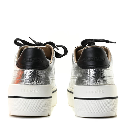 Hermes Metallic Epsom Womens Voltage Sneakers 37 Gris Argente Vieilli Black 3 of 10