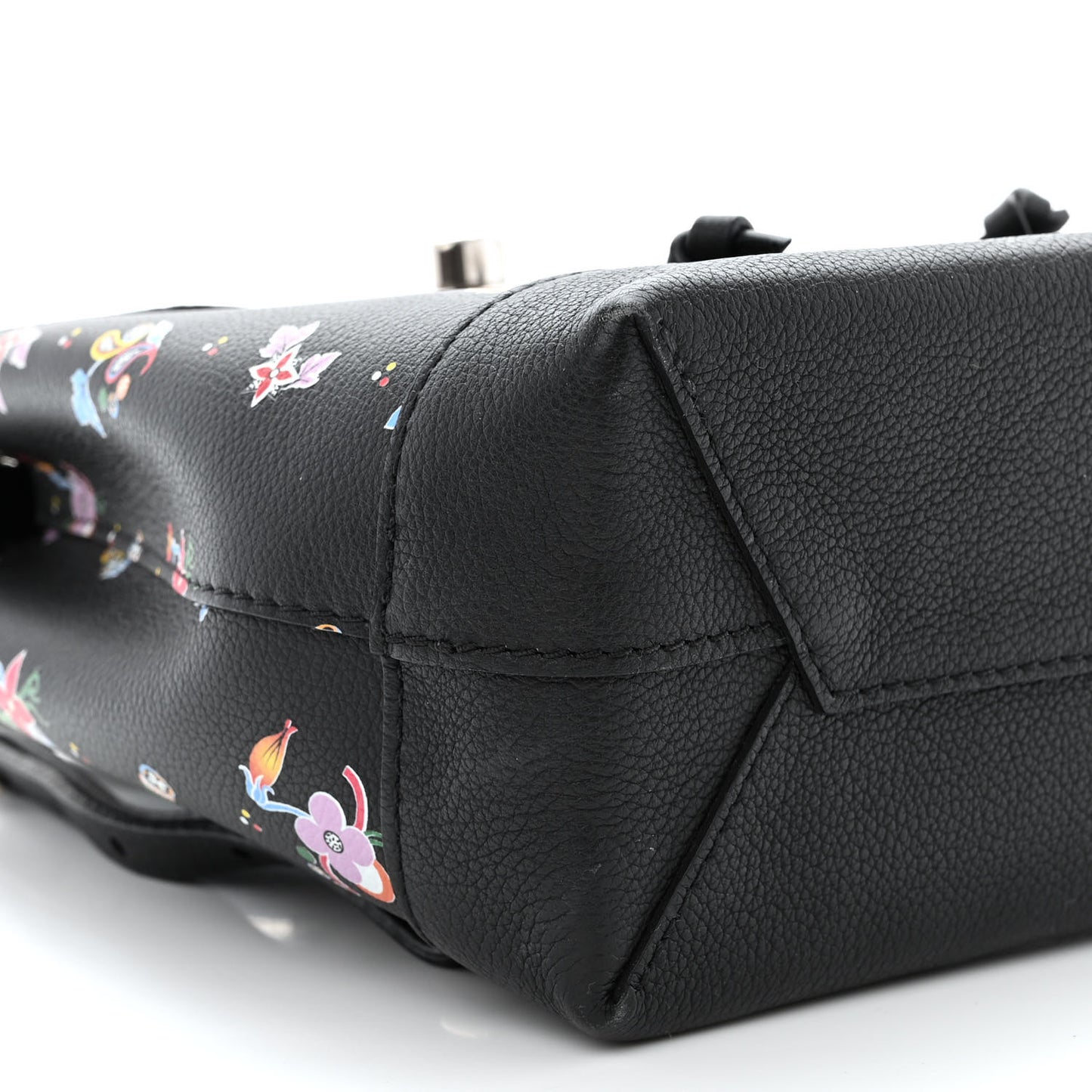 Calfskin Flower Lockme Mini Backpack Black Multicolor