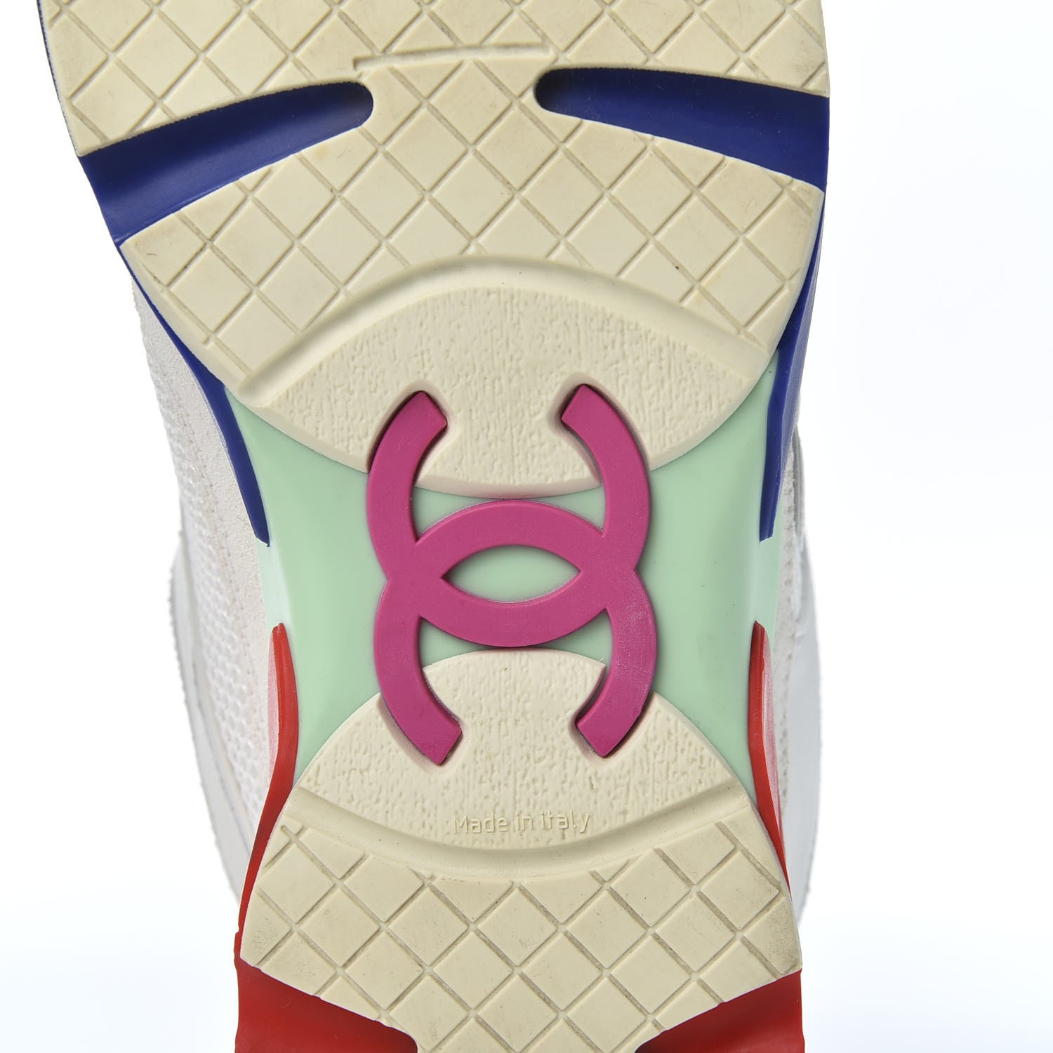 Chanel Calfskin Suede Fabric Womens CC Sneakers 38.5 White Blue Red 8 of 12