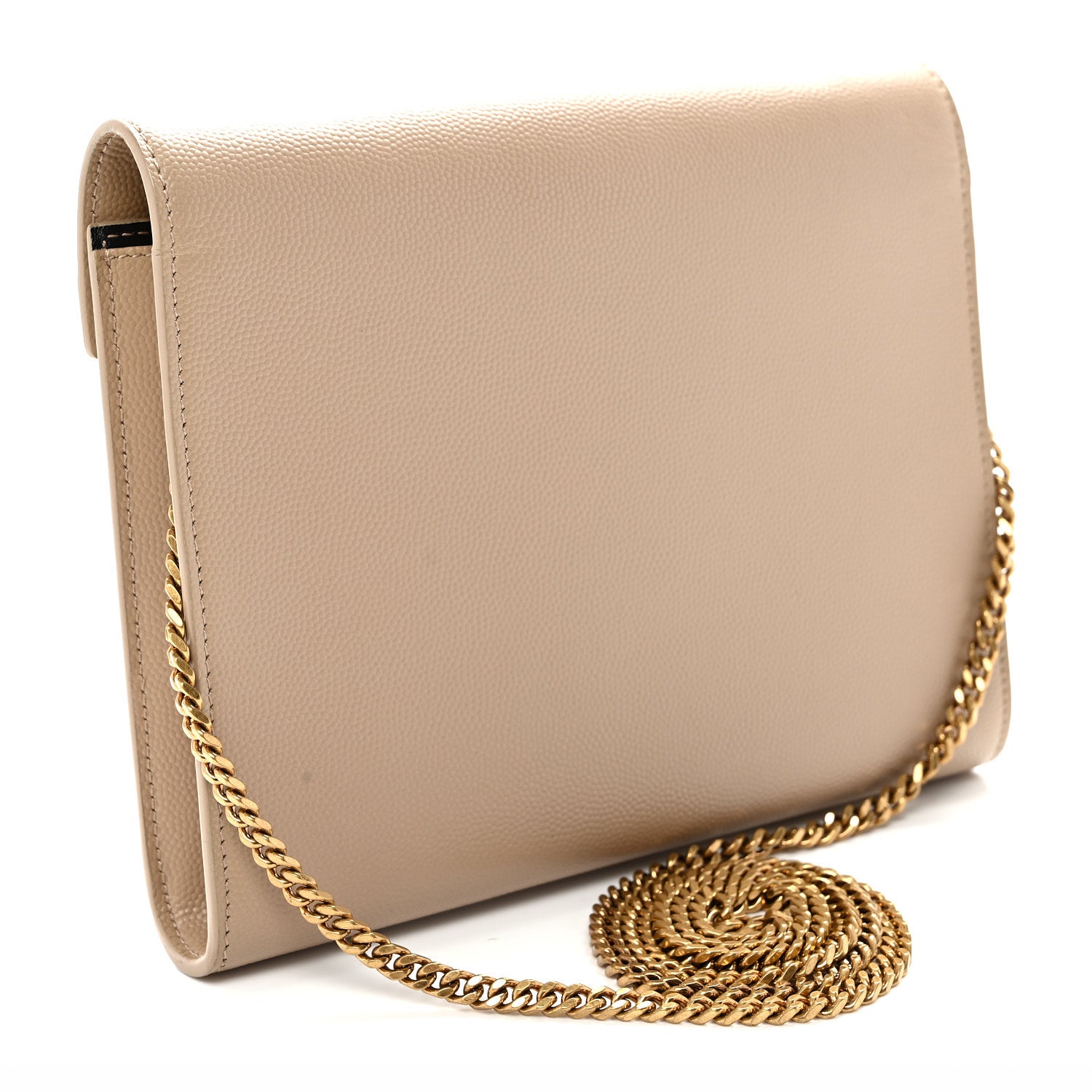 Saint Laurent Grain De Poudre Monogram Cassandra Chain Wallet Dark Beige 3 of 10