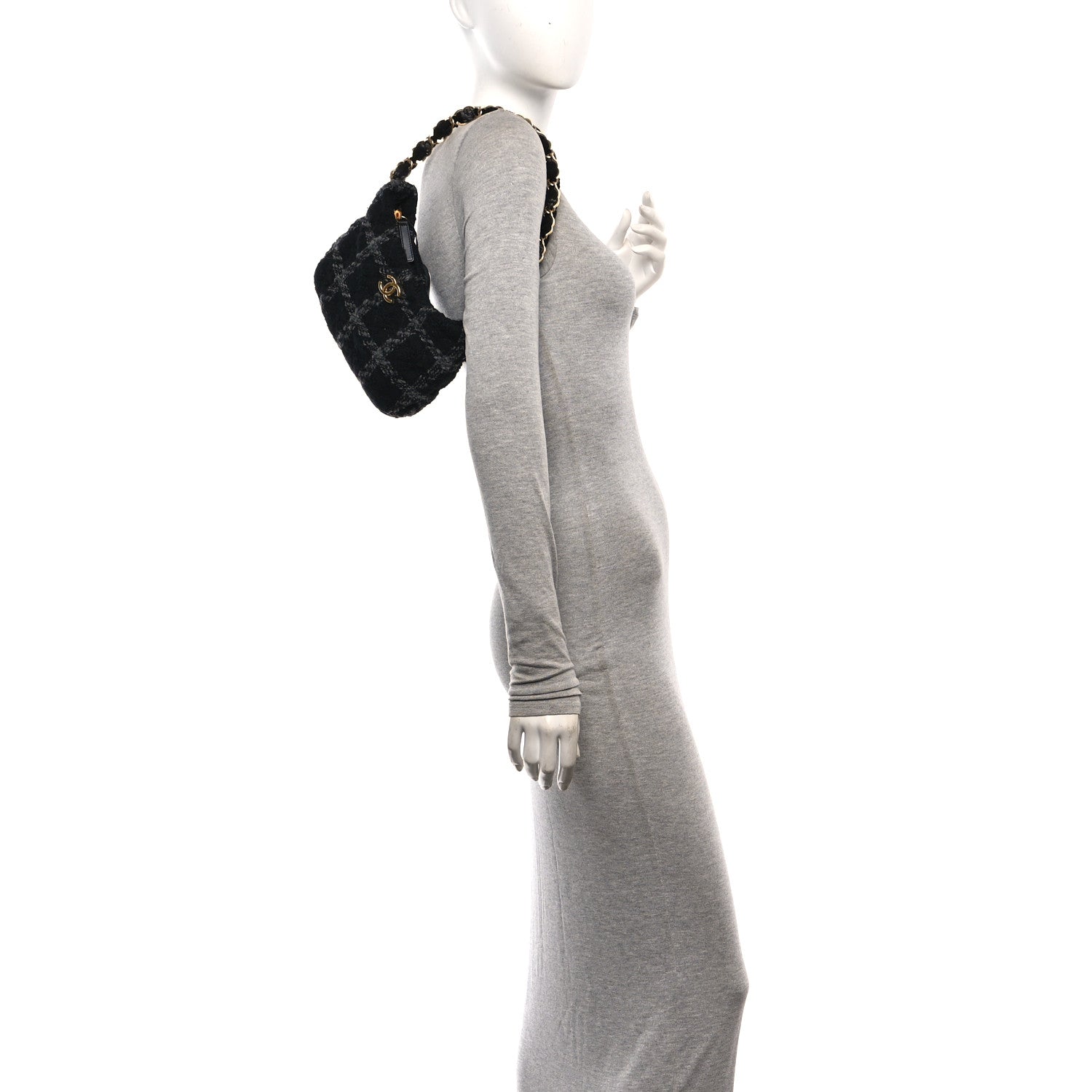 Chanel Cashmere Tweed Quilted CC Links Hobo Black Grey 2 of 11